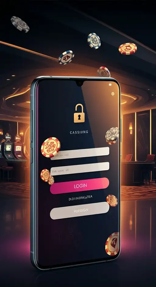Illustratie van de Igobet Casino inlogpagina met velden voor e-mail en wachtwoord, benadrukt door beveiligingspictogrammen en een slotje.